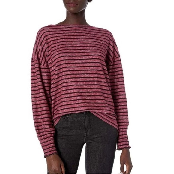 Lucky Brand Stripe Cloud Jersey Smocking Top Size M - Picture 1 of 10